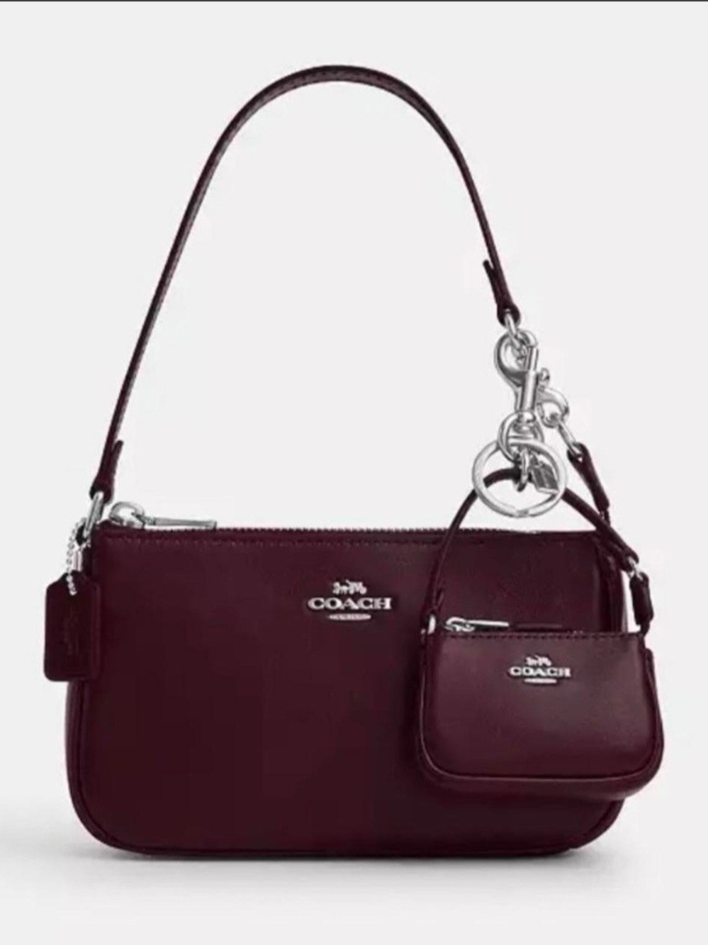 Coach Burgundy Nolita 19 Leather Shoulder Bag with Mini Charm Pouch
